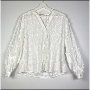 Soft Surroundings Womens White Floral Embroidered Button Down Blouse Size S‎